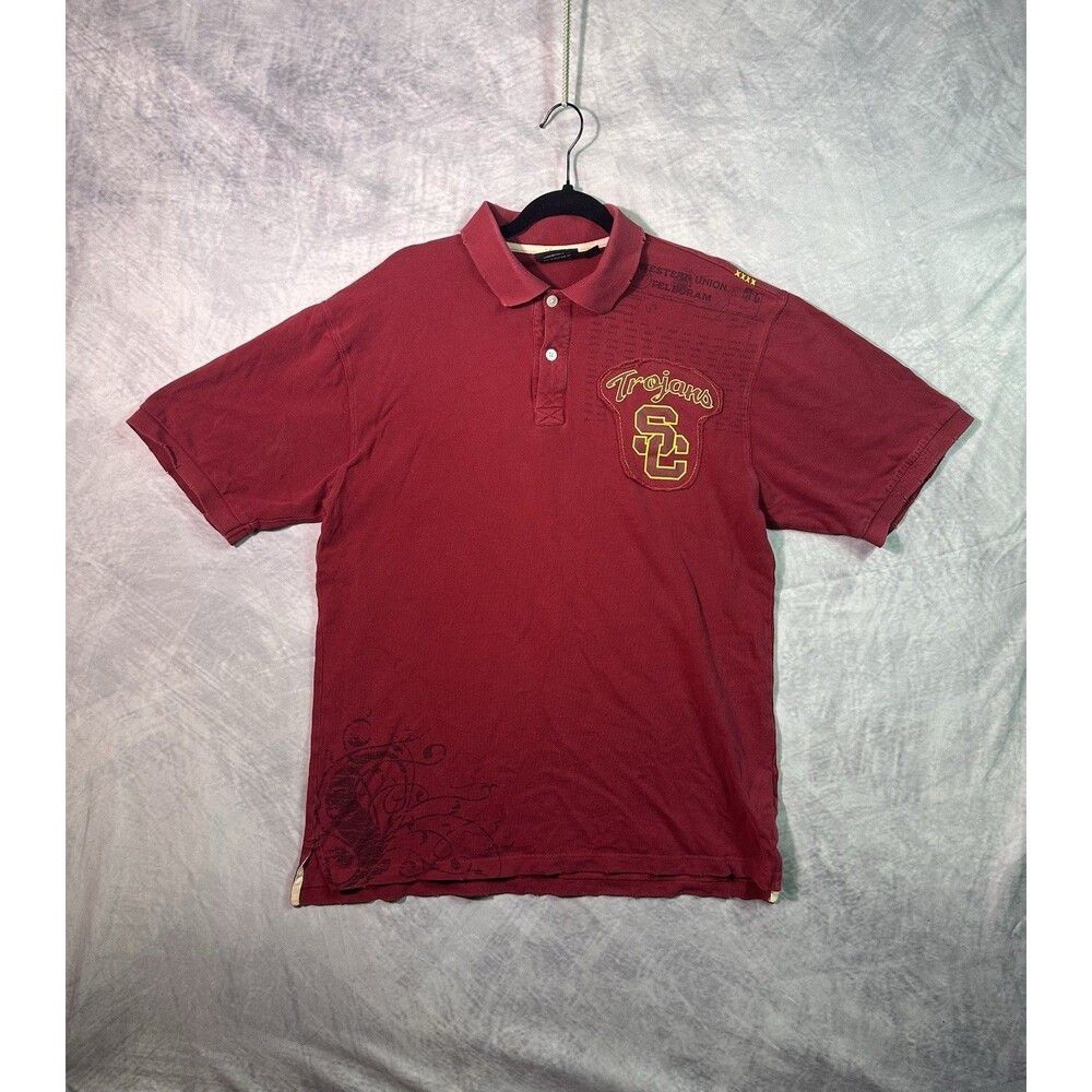 Rare Vtg Y2K USC Trojans Polo Shirt Red Mens Large Embroidered Affliction Style